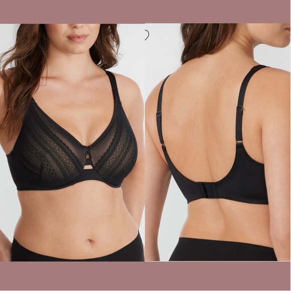 NWT $82 Spanx [ 32G ] Low Profile‎ Illusion Lace Minimizer Bra Black - Picture 1 of 10